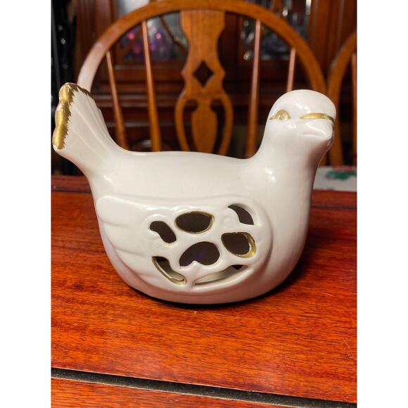 VTG White Ceramic Dove Bird with gold accents Reticulated side openings GUC - Picture 6 of 15